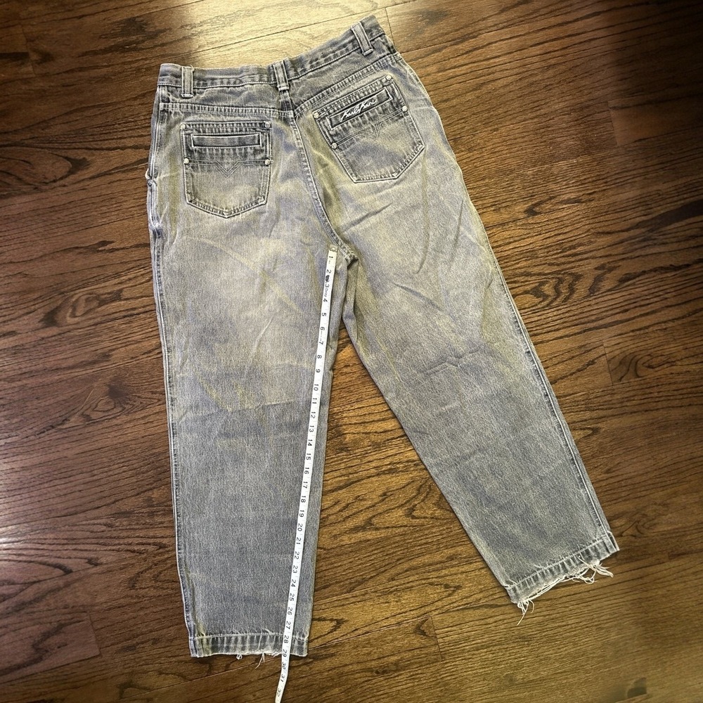 Y2K Karl Kani Jeans 90's Mens W32 L32 Grey Wash Distressed Retro‎ Worn Baggy Fit - Picture 7 of 10
